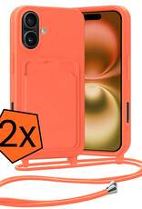 Nomfy Nomfy iPhone 16 Plus Hoesje Pashouder met Koord - Papaya - 2 PACK