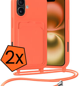 Nomfy Nomfy iPhone 16 Plus Hoesje Pashouder met Koord - Papaya - 2 PACK