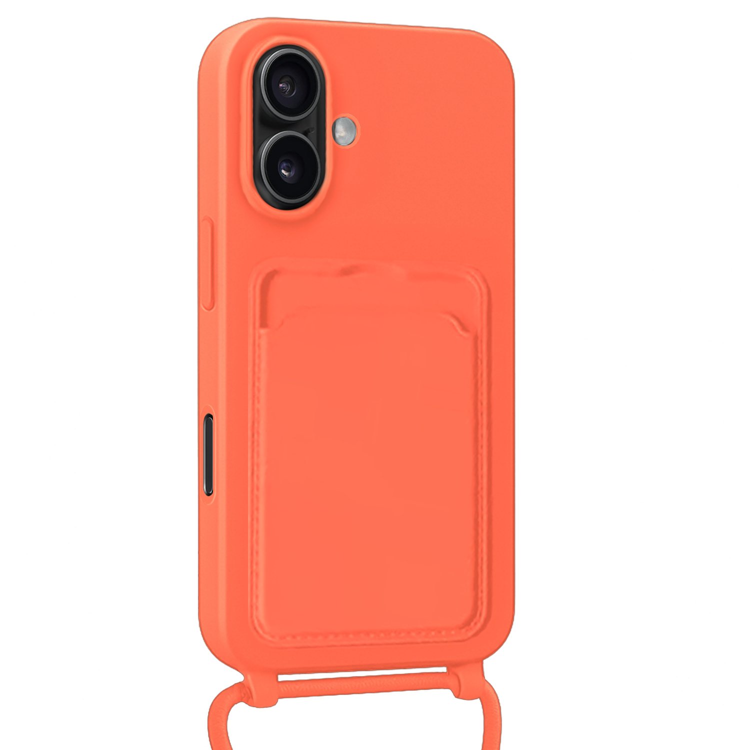 Nomfy Nomfy iPhone 16 Plus Hoesje Pashouder met Koord Met 2x Screenprotector - Papaya