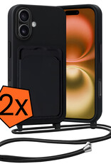 Nomfy Nomfy iPhone 16 Plus Hoesje Pashouder met Koord - Zwart - 2 PACK