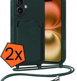 Nomfy Nomfy iPhone 16 Hoesje Pashouder met Koord - Donkergroen - 2 PACK