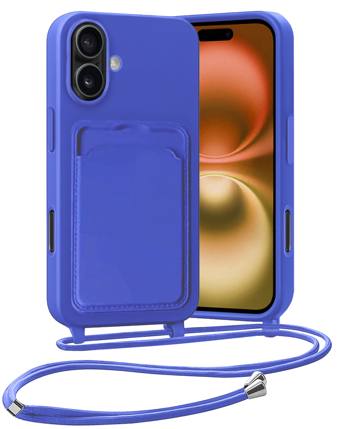 Nomfy Nomfy iPhone 16 Hoesje Pashouder met Koord - Fel Blauw
