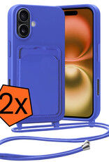 Nomfy Nomfy iPhone 16 Hoesje Pashouder met Koord - Fel Blauw - 2 PACK