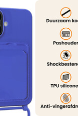 Nomfy Nomfy iPhone 16 Hoesje Pashouder met Koord - Fel Blauw - 2 PACK