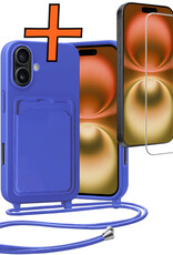 Nomfy Nomfy iPhone 16 Hoesje Pashouder met Koord Met Screenprotector - Fel Blauw