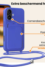 Nomfy Nomfy iPhone 16 Hoesje Pashouder met Koord Met Screenprotector - Fel Blauw