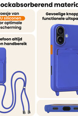 Nomfy Nomfy iPhone 16 Hoesje Pashouder met Koord Met 2x Screenprotector - Fel Blauw