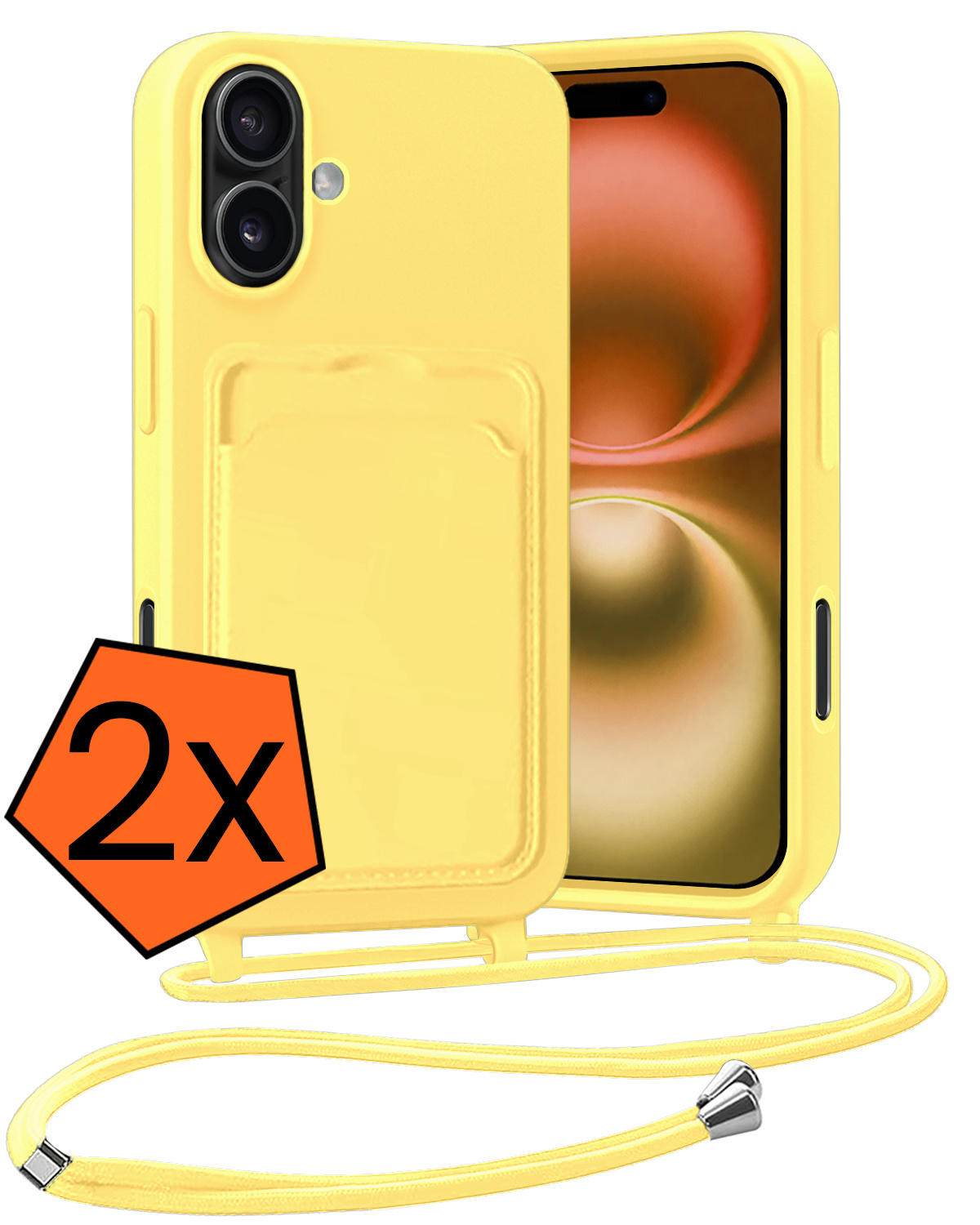 Nomfy Nomfy iPhone 16 Hoesje Pashouder met Koord - Geel - 2 PACK