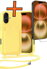 Nomfy Nomfy iPhone 16 Hoesje Pashouder met Koord Met Screenprotector - Geel