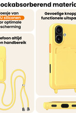 Nomfy Nomfy iPhone 16 Hoesje Pashouder met Koord Met Screenprotector - Geel