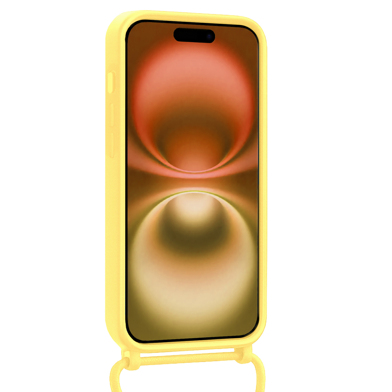 Nomfy Nomfy iPhone 16 Hoesje Pashouder met Koord Met Screenprotector - Geel