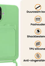Nomfy Nomfy iPhone 16 Hoesje Pashouder met Koord Met 2x Screenprotector - Groen