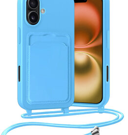 Nomfy Nomfy iPhone 16 Hoesje Pashouder met Koord - Lichtblauw