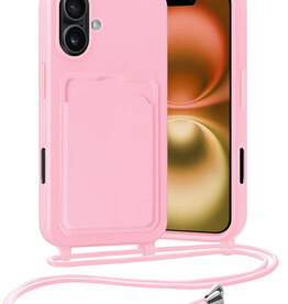 Nomfy Nomfy iPhone 16 Hoesje Pashouder met Koord - Lichtroze
