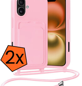 Nomfy Nomfy iPhone 16 Hoesje Pashouder met Koord - Lichtroze - 2 PACK