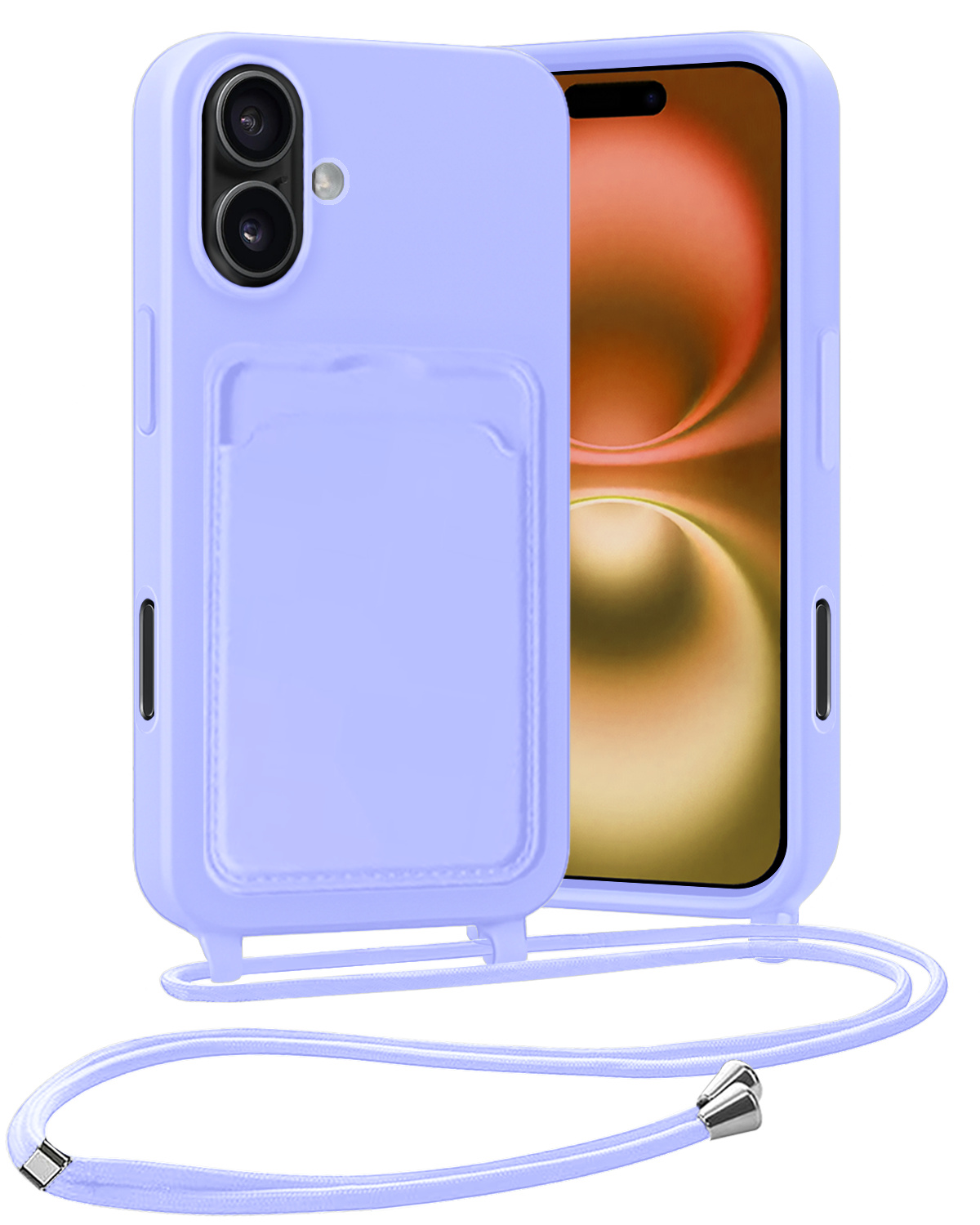 Nomfy Nomfy iPhone 16 Hoesje Pashouder met Koord - Lila