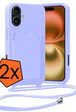 Nomfy Nomfy iPhone 16 Hoesje Pashouder met Koord - Lila - 2 PACK