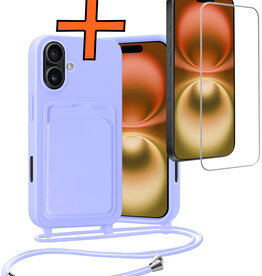 Nomfy Nomfy iPhone 16 Hoesje Pashouder met Koord Met Screenprotector - Lila