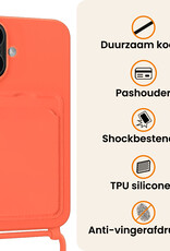 Nomfy Nomfy iPhone 16 Hoesje Pashouder met Koord Met Screenprotector - Papaya