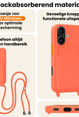 Nomfy Nomfy iPhone 16 Hoesje Pashouder met Koord Met Screenprotector - Papaya