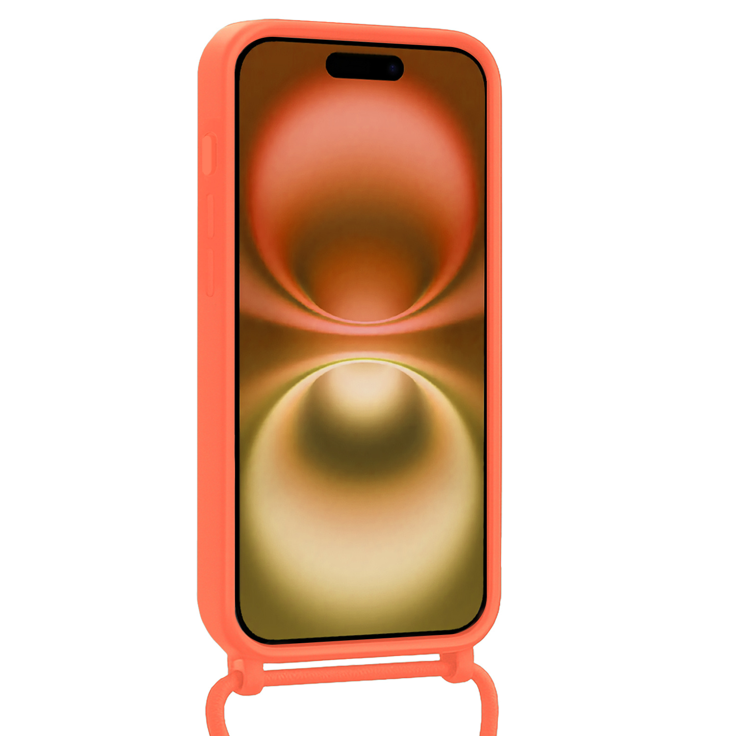 Nomfy Nomfy iPhone 16 Hoesje Pashouder met Koord Met Screenprotector - Papaya