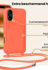 Nomfy Nomfy iPhone 16 Hoesje Pashouder met Koord Met 2x Screenprotector - Papaya