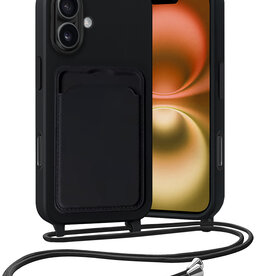 Nomfy Nomfy iPhone 16 Hoesje Pashouder met Koord - Zwart