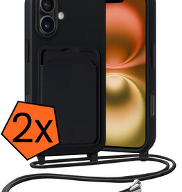 Nomfy Nomfy iPhone 16 Hoesje Pashouder met Koord - Zwart - 2 PACK