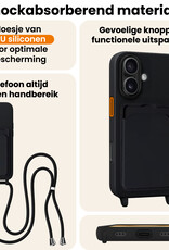 Nomfy Nomfy iPhone 16 Hoesje Pashouder met Koord - Zwart - 2 PACK