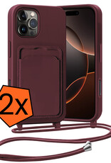 Nomfy Nomfy iPhone 16 Pro Hoesje Pashouder met Koord - Aubergine - 2 PACK