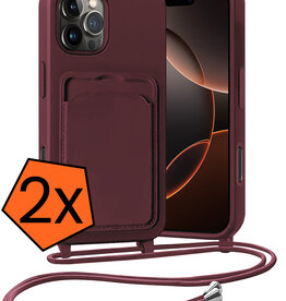 Nomfy Nomfy iPhone 16 Pro Hoesje Pashouder met Koord - Aubergine - 2 PACK