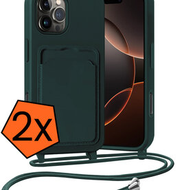 Nomfy Nomfy iPhone 16 Pro Hoesje Pashouder met Koord - Donkergroen - 2 PACK
