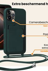 Nomfy Nomfy iPhone 16 Pro Hoesje Pashouder met Koord Met Screenprotector - Donkergroen