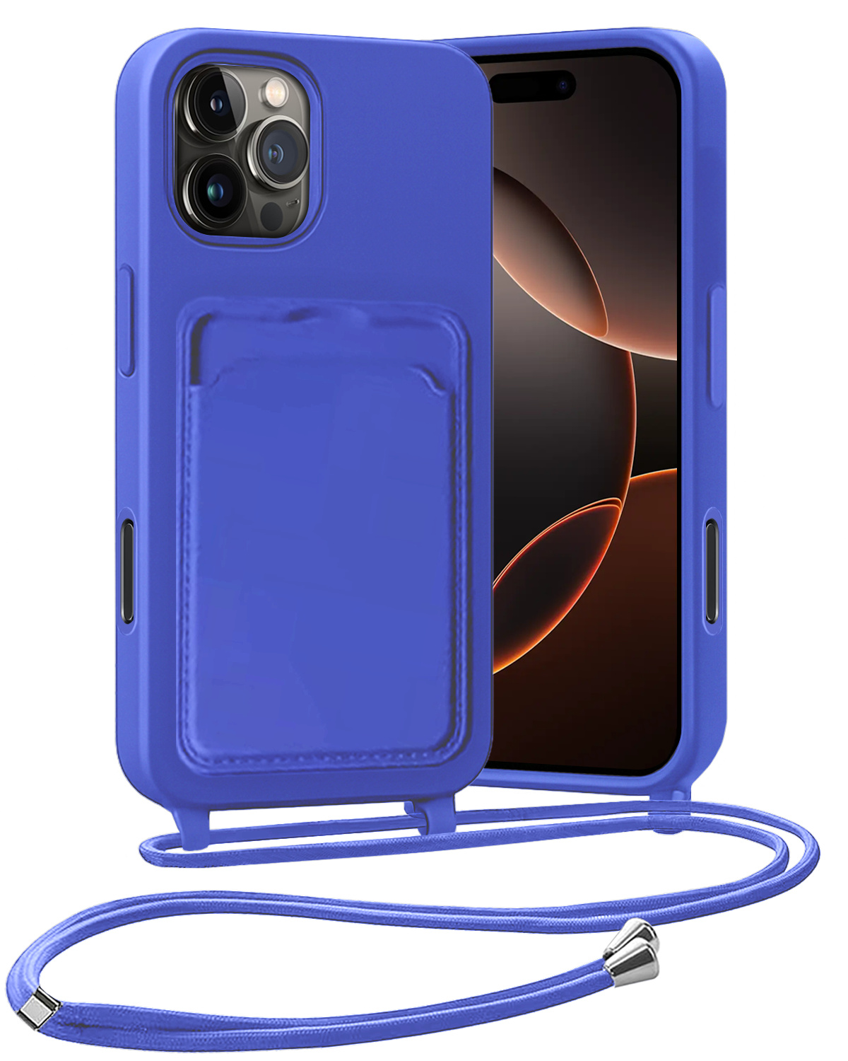 Nomfy Nomfy iPhone 16 Pro Hoesje Pashouder met Koord - Fel Blauw