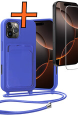 Nomfy Nomfy iPhone 16 Pro Hoesje Pashouder met Koord Met Screenprotector - Fel Blauw
