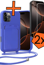 Nomfy Nomfy iPhone 16 Pro Hoesje Pashouder met Koord Met 2x Screenprotector - Fel Blauw