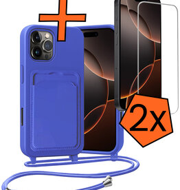 Nomfy Nomfy iPhone 16 Pro Hoesje Pashouder met Koord Met 2x Screenprotector - Fel Blauw