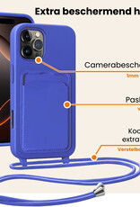 Nomfy Nomfy iPhone 16 Pro Hoesje Pashouder met Koord Met 2x Screenprotector - Fel Blauw