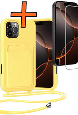 Nomfy Nomfy iPhone 16 Pro Hoesje Pashouder met Koord Met Screenprotector - Geel
