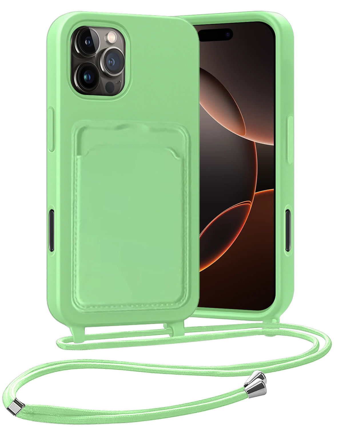 Nomfy Nomfy iPhone 16 Pro Hoesje Pashouder met Koord - Groen