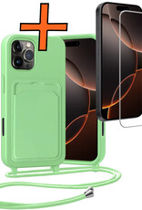 Nomfy Nomfy iPhone 16 Pro Hoesje Pashouder met Koord Met Screenprotector - Groen