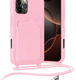 Nomfy Nomfy iPhone 16 Pro Hoesje Pashouder met Koord - Lichtroze