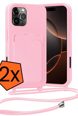 Nomfy Nomfy iPhone 16 Pro Hoesje Pashouder met Koord - Lichtroze - 2 PACK