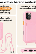 Nomfy Nomfy iPhone 16 Pro Hoesje Pashouder met Koord - Lichtroze - 2 PACK