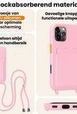 Nomfy Nomfy iPhone 16 Pro Hoesje Pashouder met Koord Met 2x Screenprotector - Lichtroze