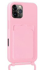 Nomfy Nomfy iPhone 16 Pro Hoesje Pashouder met Koord Met 2x Screenprotector - Lichtroze
