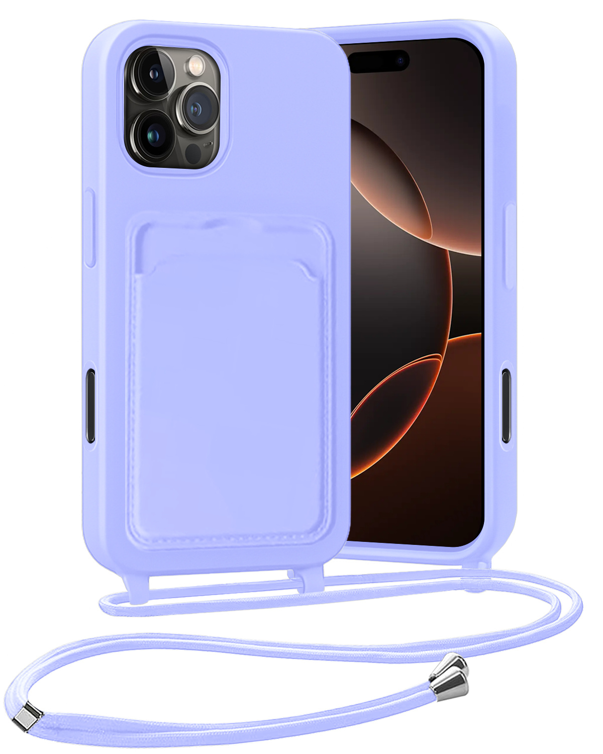 Nomfy Nomfy iPhone 16 Pro Hoesje Pashouder met Koord - Lila