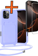 Nomfy Nomfy iPhone 16 Pro Hoesje Pashouder met Koord Met Screenprotector - Lila