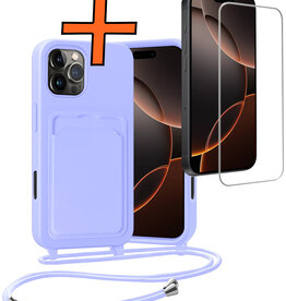 Nomfy Nomfy iPhone 16 Pro Hoesje Pashouder met Koord Met Screenprotector - Lila
