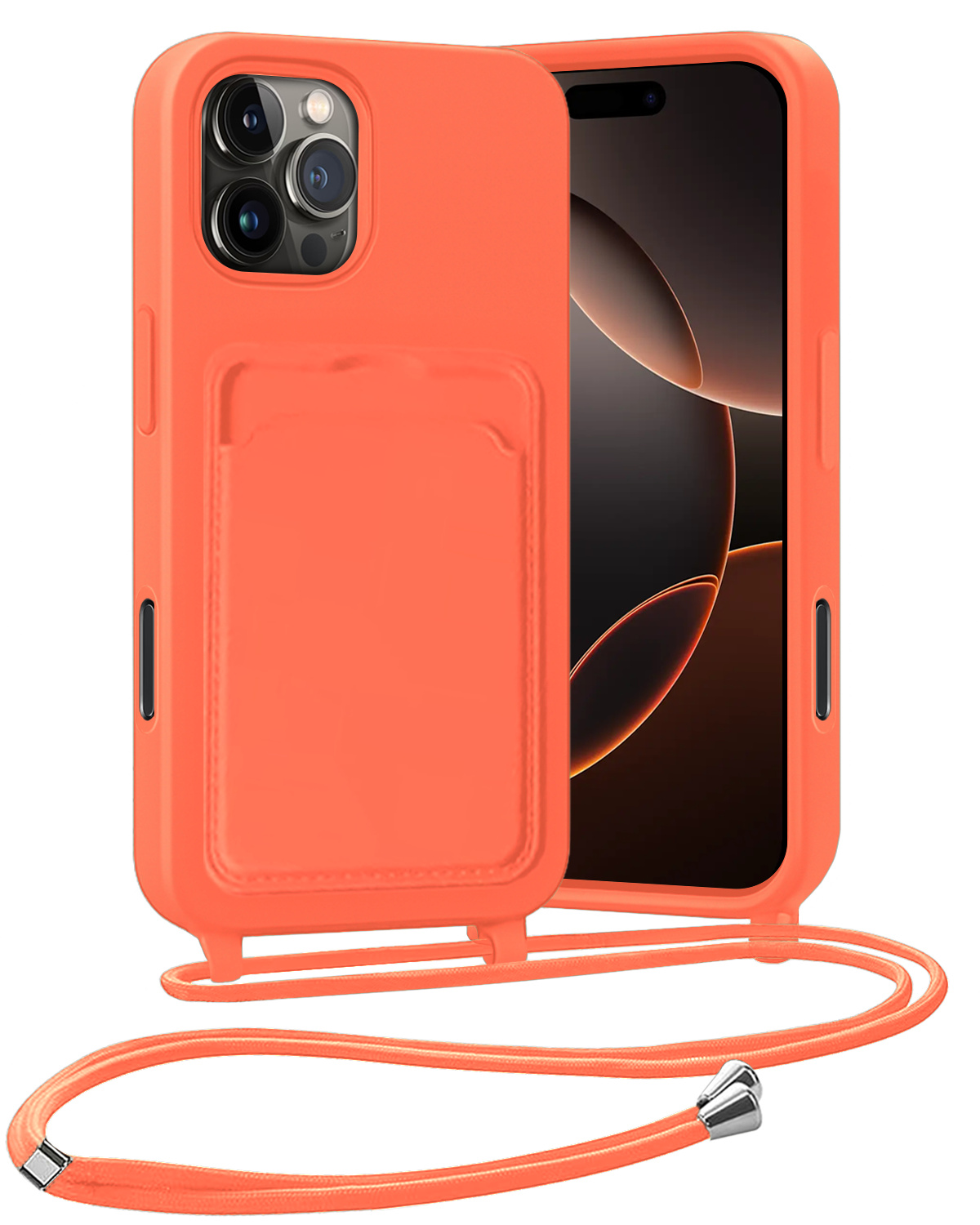 Nomfy Nomfy iPhone 16 Pro Hoesje Pashouder met Koord - Papaya